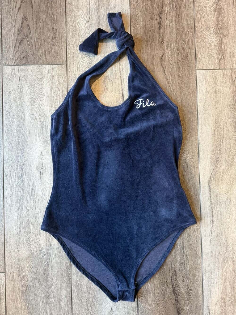 Fila Heritage Philomena Velour Halter Bodysuit Size M Blue